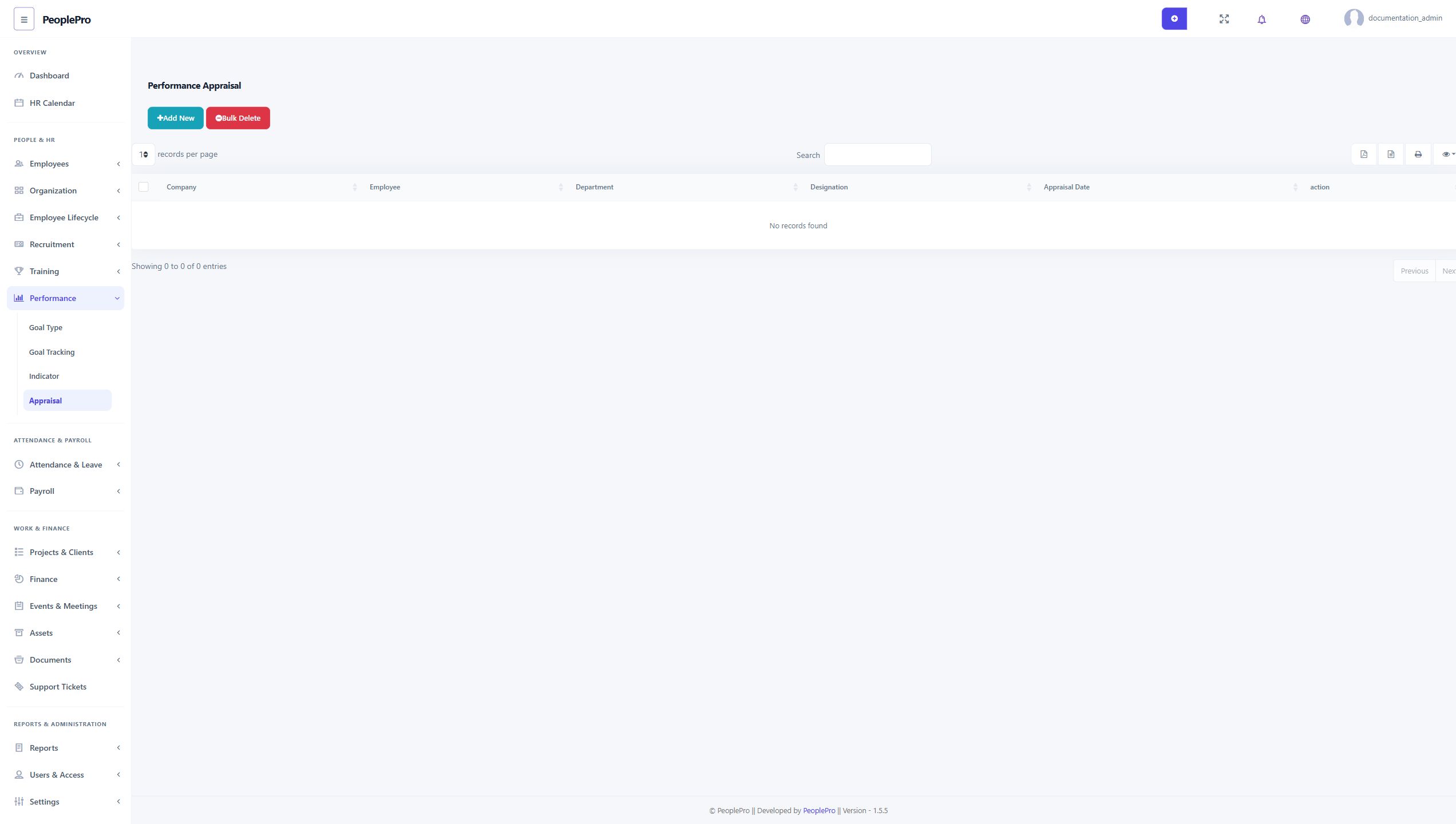 Performance workspace preview with sample data